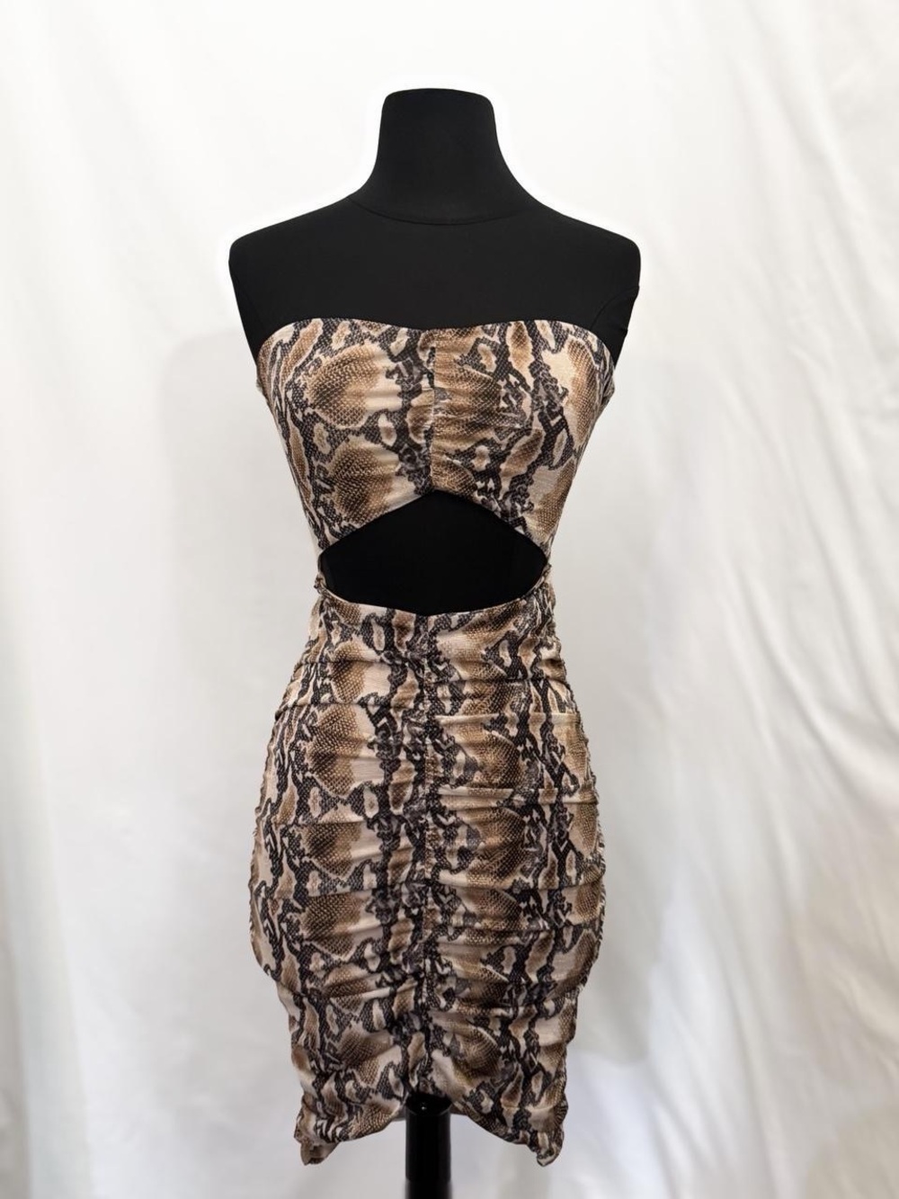 Tiger Mist Snake Print Strapless Ruched Cutout Mini Dress Small